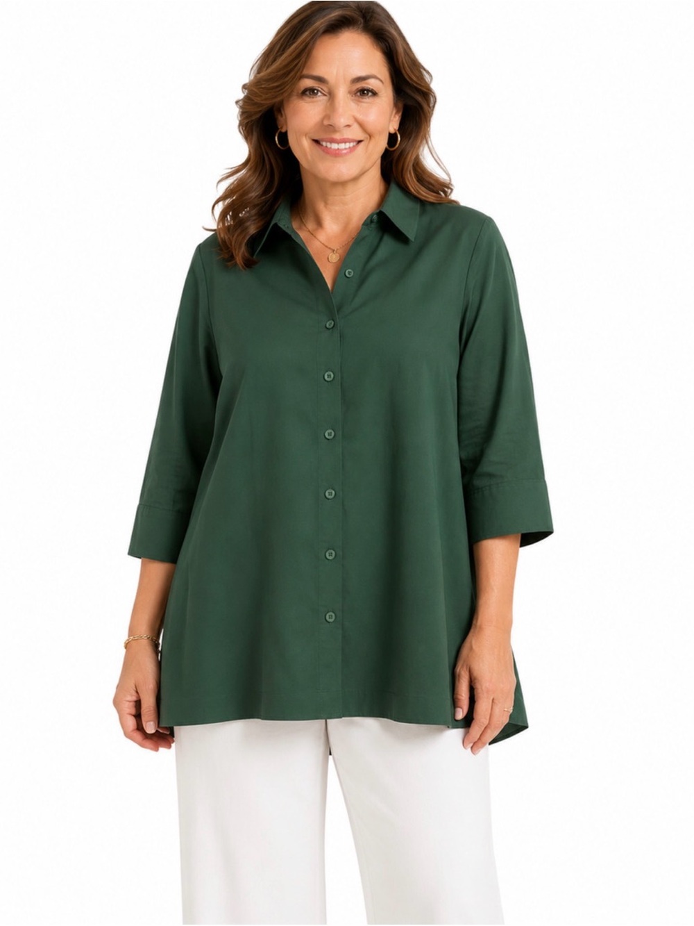 Chico Hunter Green Classic Button-Front Women's 3/4 Sleeve